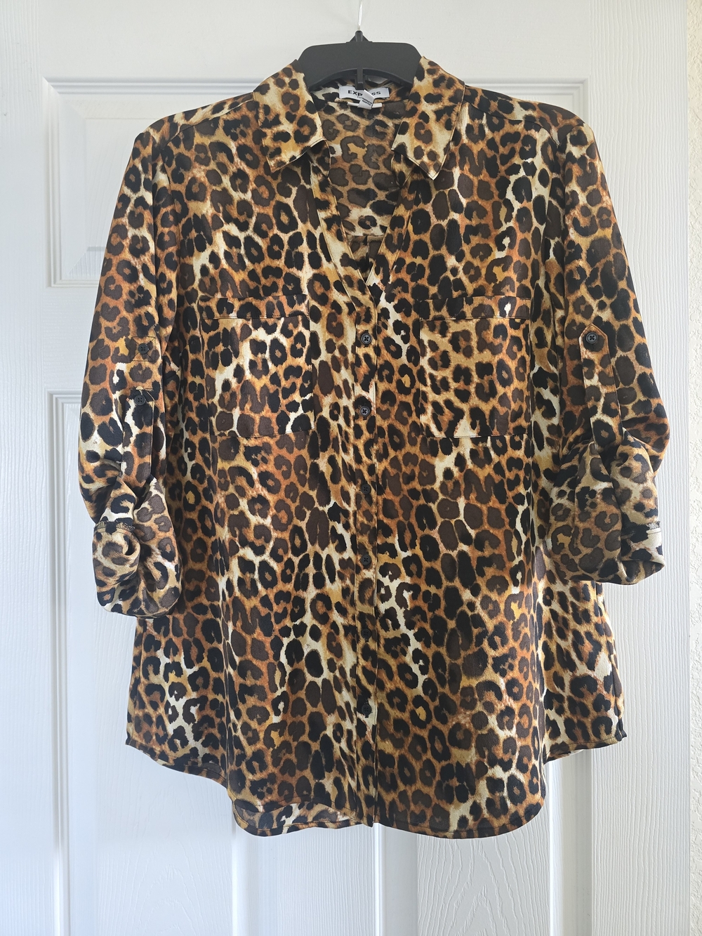 Express Leopard Print Button-Down Blouse - Brown/Black/Cream